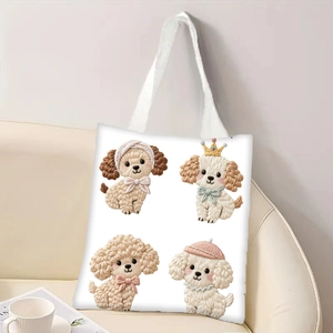 Sac cabas en toile blanche avec imprimés caniches mignons et texture de broderie