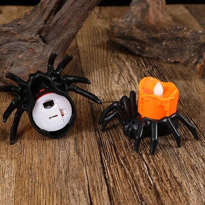 Halloween spider LED candle lamp with orange flickering flame for festive table decoration