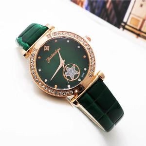 Women Fashion Quartz Watch Rhinestone Rose Gold Alloy Case Star Dial Alligator Pattern PU Leather Strap Elegant