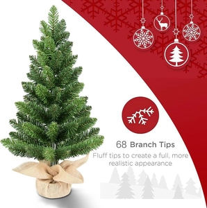 Detail of 60cm mini PVC Christmas tree with 68 branch tips and burlap base