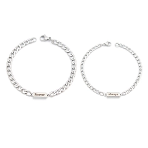 Vintage Alloy Engraved Couple Bracelet Set Forever Always Engraved Cuban Link Chain For Women Men Lovers Jewelry