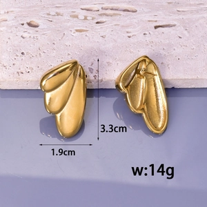 Goldene abstrakte Engelsflügel-Ohrringe aus Edelstahl, minimalistisches Design, 3.3cm