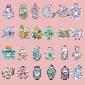 Alloy Enamel Pin Brooch Cartoon Magic Potion Drift Bottle Cat Sea Creature Cute Badge Jewelry For Backpack Decoration