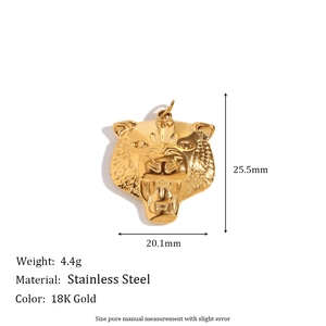 Detail view of 18K gold plated leopard pendant with exact dimensions 25.5mm by 20.1mm