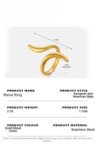 Detailed size chart for 18K gold plated stainless steel wavy adjustable open ring