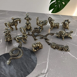 Pendentifs Porte-Clés Animaux Du Zodiaque Chinois En Laiton Vintage Charmes De Signes Du Zodiaque Miniature Rétro Pour Cadeau