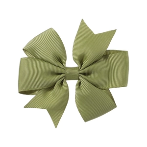 Grass green grosgrain ribbon bow hair clip for girls with elegant layered texture