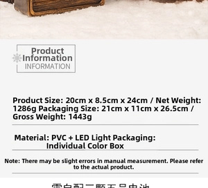 Detailed dimensions and technical specifications of the vintage LED TV Christmas music box