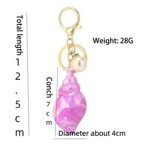 Rainbow plated acrylic conch keychain with 12.5cm total length for bags and gifts