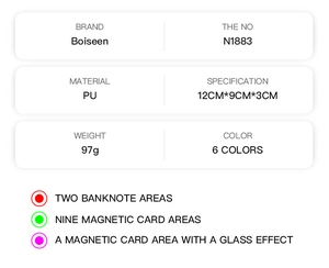 Detailed technical specifications for the PU leather multi-card wallet with size 12x9x3cm