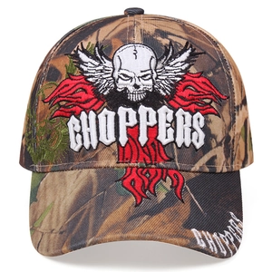 Tactical camouflage baseball cap with Choppers skull embroidery and flame patterns