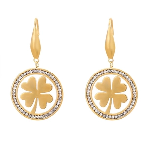 Stainless Steel Round Dangle Earrings With Zirconia Rhinestones Hollow Heart Clover Angel Pattern For Women Fashion Jewelry