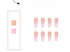 Detailed view of long coffin press-on nails with pink gradient and French white tips