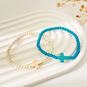 Ensemble de bracelets en perles croix bohème avec turquoise et marbre blanc