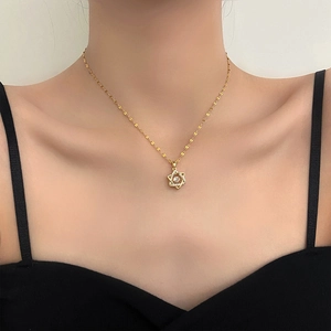 Dancing Stone Hexagram Pendant Necklace Titanium Steel Copper Pave Zircon Dainty Star Jewelry For Women