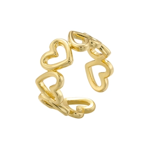 Adjustable golden open ring with hollow heart patterns for a minimalist aesthetic