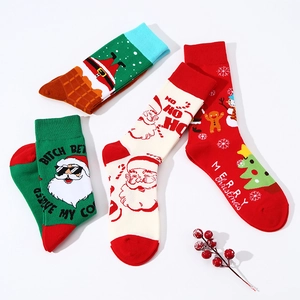 Festive Christmas mid-calf cotton socks with Santa and snowman patterns in a set of four