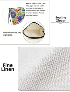 Detail view of ethnic floral linen bag with durable metal zipper and large capacity