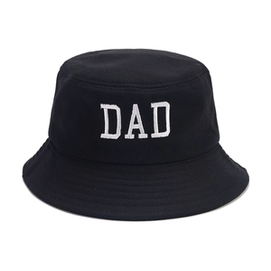 Classic black cotton bucket hat with white DAD embroidery and protective brim