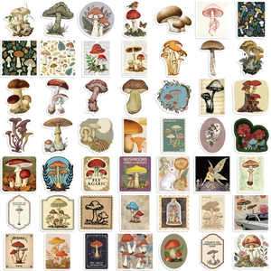 50 pieces of vintage mushroom cartoon stickers for laptop, guitar and DIY waterproof decor