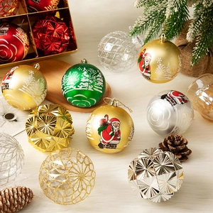 9-piece 8cm Christmas ball ornaments set with hand-painted gold, red, and green patterns