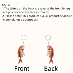 Portachiavi pesce snapper rosso in acrilico 2D con vista frontale e posteriore