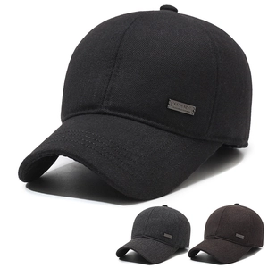 Men Winter Baseball Cap With Earflaps Warm Woolen Windproof Adjustable Solid Color Outdoor Sports Senior Hat