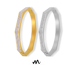 Octagonal Bangle Bracelet For Women Titanium Stainless Steel Pave White Rhinestones Geometric Chic Minimalist Jewelry
