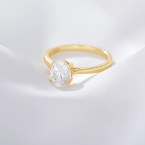 Macro shot of S925 sterling silver ring hallmark with oval-cut cubic zirconia stone
