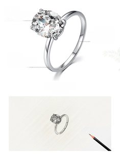 Detailed sketch of S925 silver ring featuring a large oval-cut 5A grade cubic zirconia
