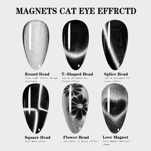 Professional 6-in-1 nail art magnetic tool set showing multiple cat-eye texture effects