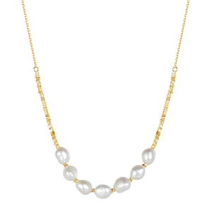 Baroque freshwater pearl necklace with gold-plated chain and spiral metal tubes