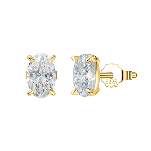 Elegant S925 silver stud earrings featuring oval-cut 4ct clear zircon stones