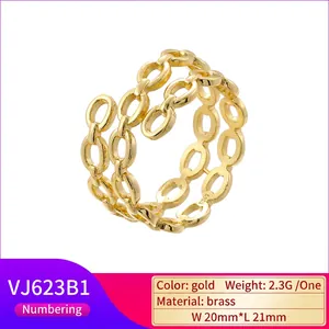 Three-layer spiral chain ring in gold brass with bow design for women