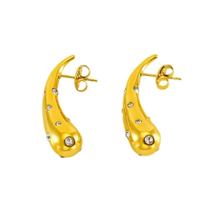 Elegant gold-plated teardrop earrings with sparkling crystals for women on white background
