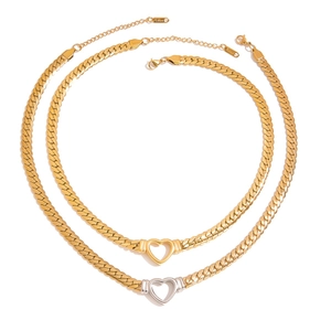 Elegant 18K gold plated snake chain necklace set with heart pendants in gold and silver