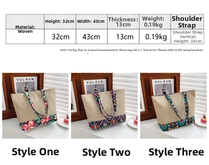 Size chart showing height 32cm and width 43cm for ethnic canvas shoulder bag