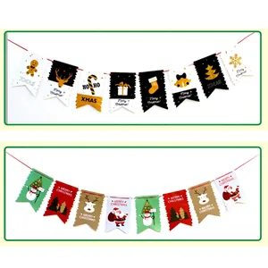 Christmas cartoon paper banners with Santa and reindeer motifs for festive party decoration