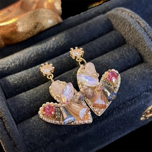 Heart Dangle Earrings With Colorful Crystal Zircon Rhinestone And 925 Sterling Silver Earring Post Vintage Palace Style