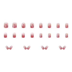 Colorful summer press-on nails featuring red gradient clown patterns and star accents