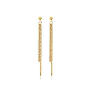Elegant long tassel drop earrings in gold plated stainless steel with layered chains