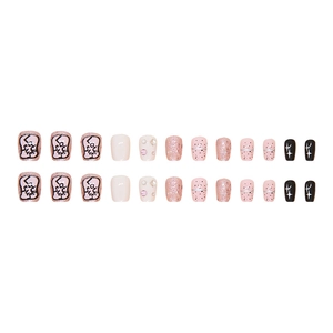Lot de 24 faux ongles ballerine courts avec paillettes, strass et motifs chic art
