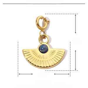 Technical dimensions of fan-shaped natural stone gold pendant in stainless steel