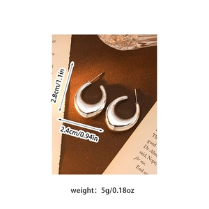 Silver teardrop C-shape acrylic earrings shown with dimensions 2.8cm x 2.4cm