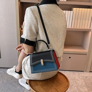 Sac À Main Color Block Pour Femmes Sac À Bandoulière Petit Sac Carré Cuir PU Serrure Métallique Mode Rétro Sac À Épaule