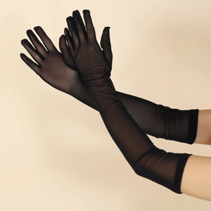 Women Long Opera Length Sheer Mesh Gloves Elastic Breathable Formal Evening Party Wedding Dress Accessory Vintage Style