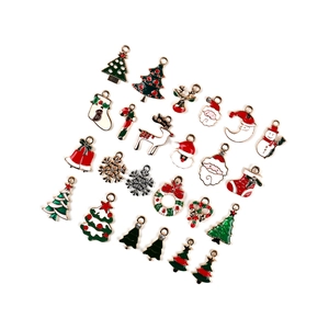 Christmas alloy enamel charms set with Santa, snowflake, and tree shapes on white back