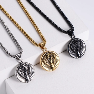 Vintage oval snake stainless steel pendant necklace set in gold silver and black colors