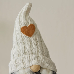 Knitted coffee gnome doll decoration with heart felt topper and wooden nose for home decor