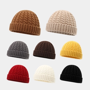Bonnet Beanie Vintage à Torsades Pour Hommes Femmes Acrylique Bonnet Docker Chaud Hiver Sans Bord Couleur Unie Couvre-Chef Extérieur